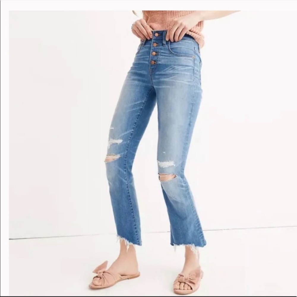 Madewell Jeans Cali Demi Boot Raw Hem Distressed Stretch Medium Wash Size 23